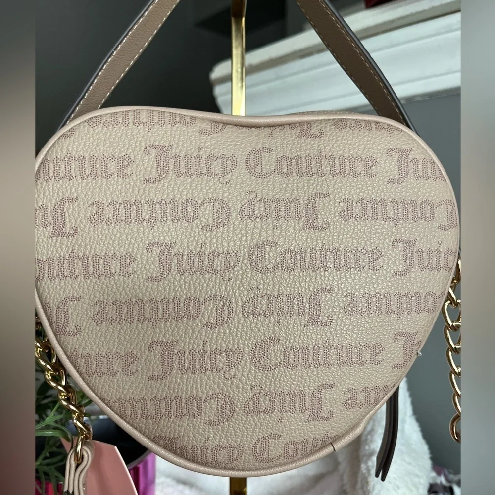 Juicy Couture Love Never Dies Heart Crossbody Tan Pink Gold + Wallet NWT